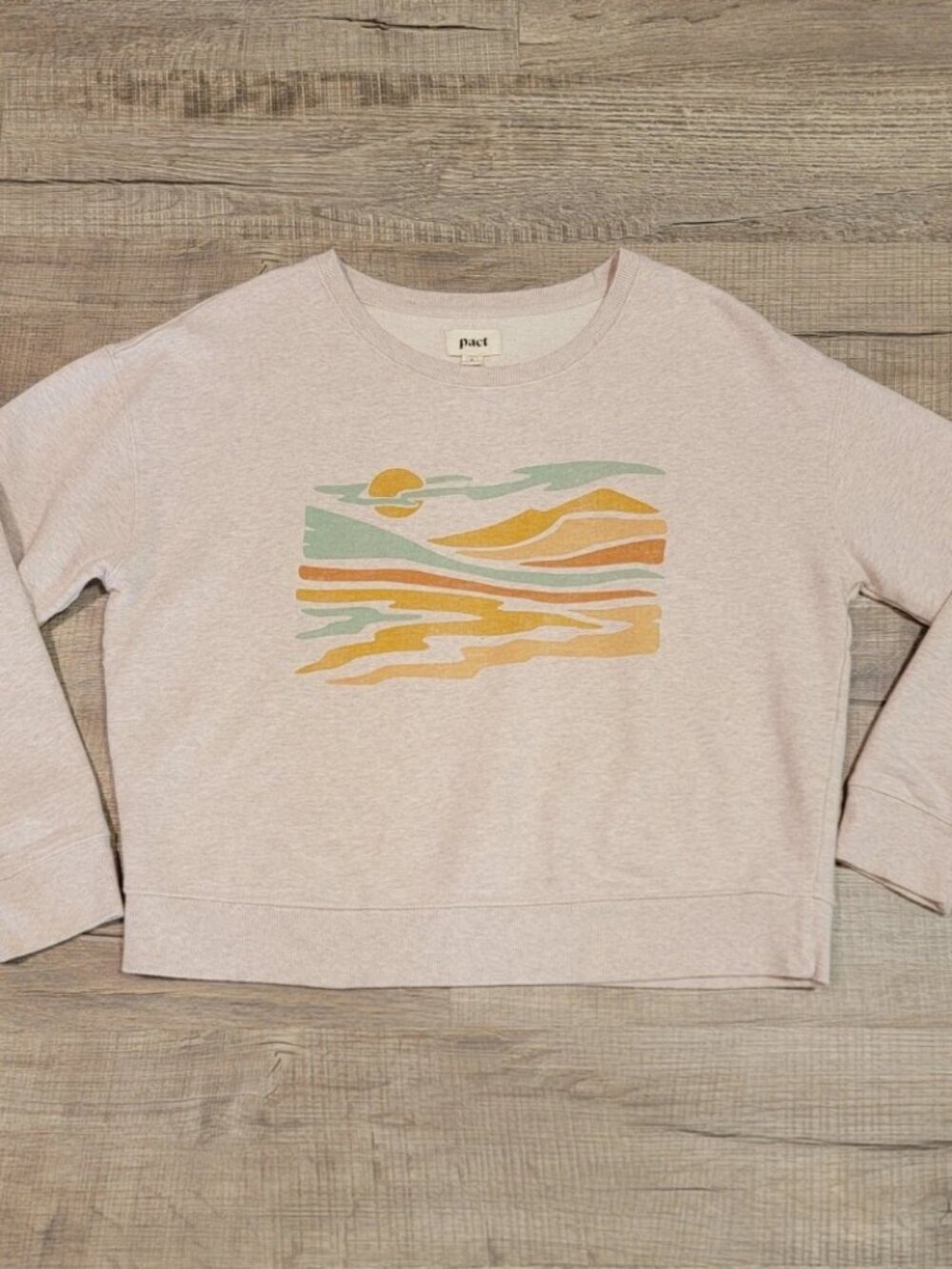 Pact Organic Cotton Crew Neck Sweatshirt Size Medium Sunset Graphic Oversized